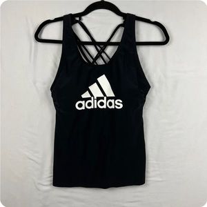 Adidas Swim Tankini Top Womens Sz Large Built-In Bra Removable Pads Logo Black